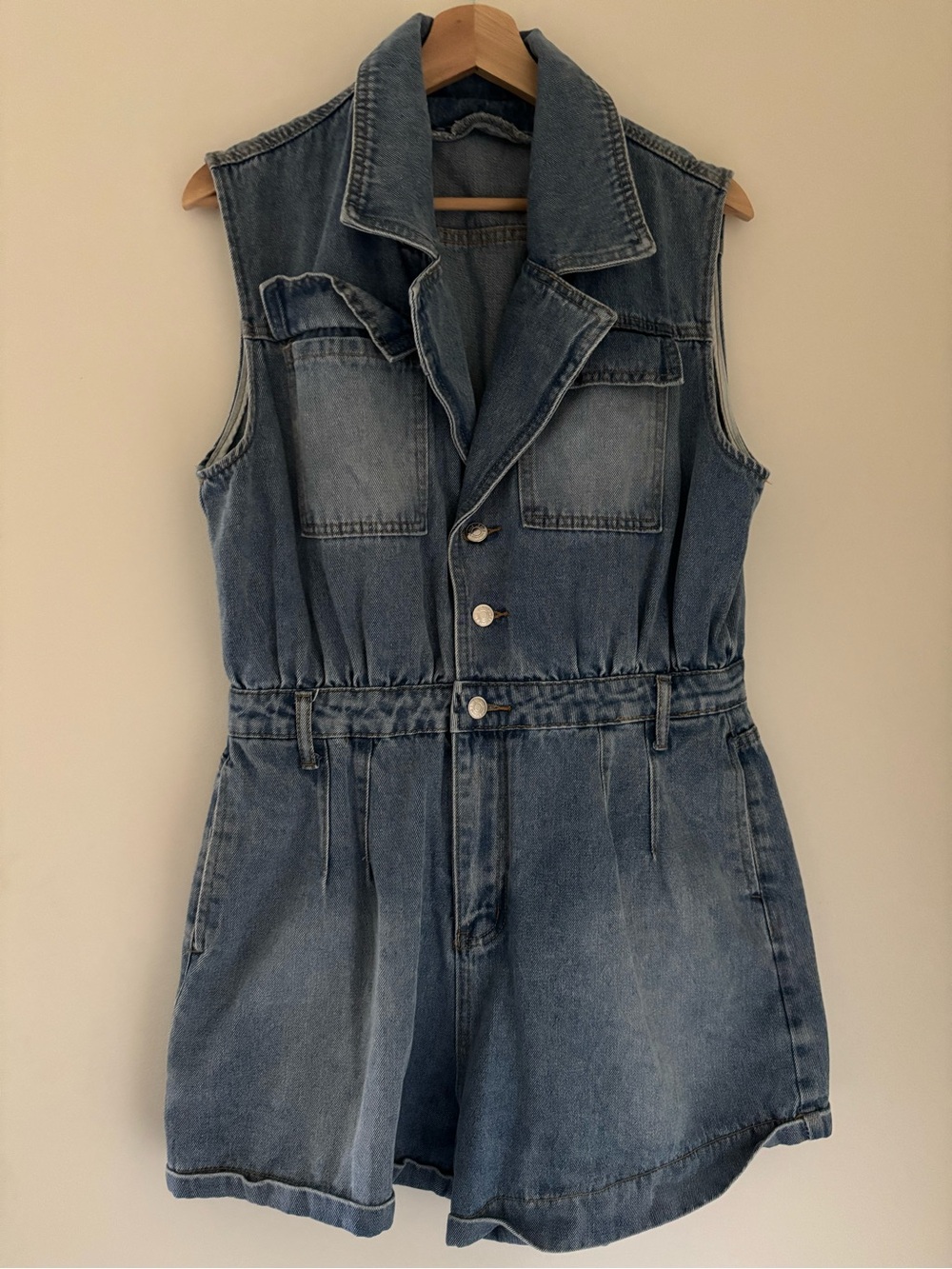 Women’s Denim Sleeveless One-Piece Romper - Blue